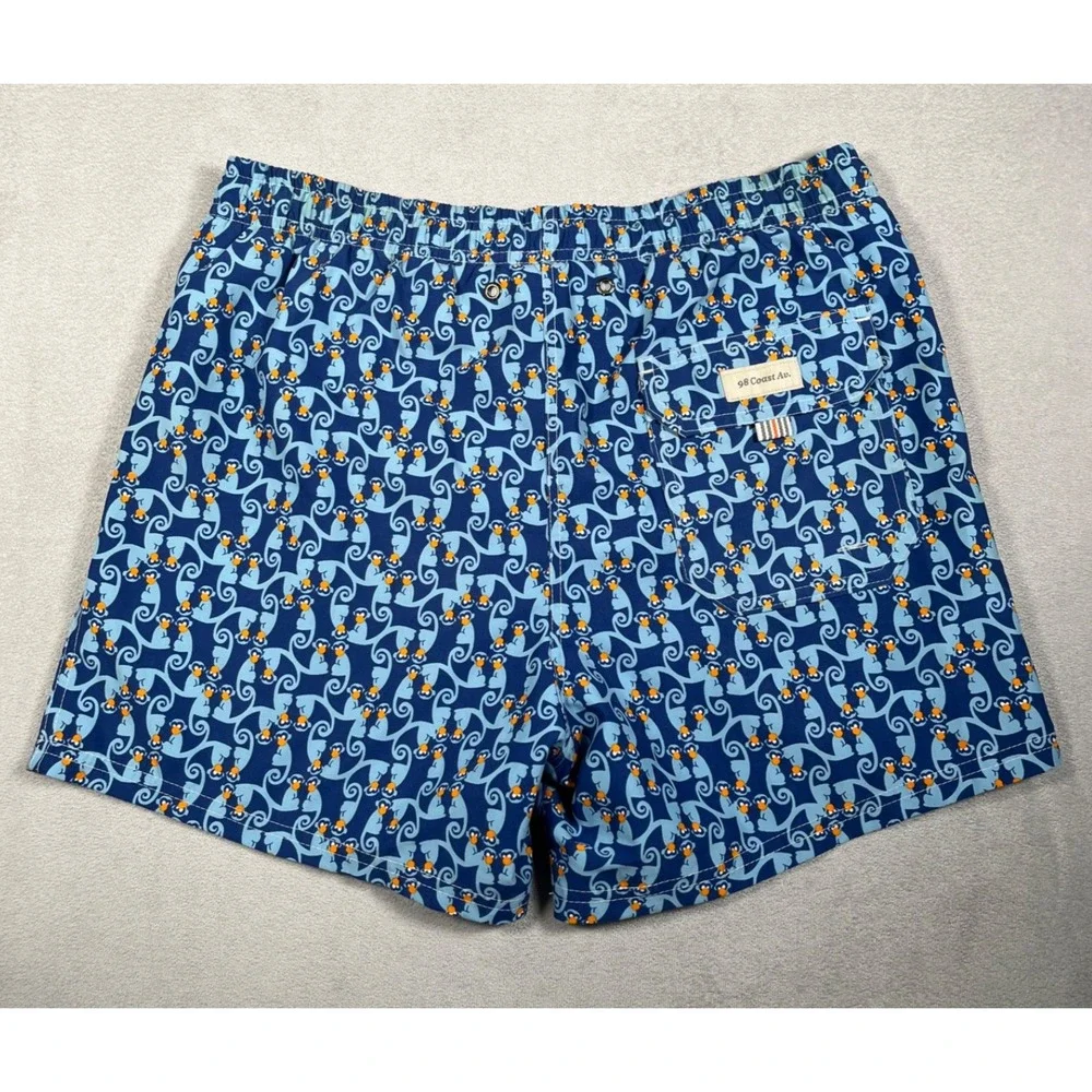 98 Coast Av Mens Swim Trunks Medium Blue Monkey Print Board Shorts Drawstring